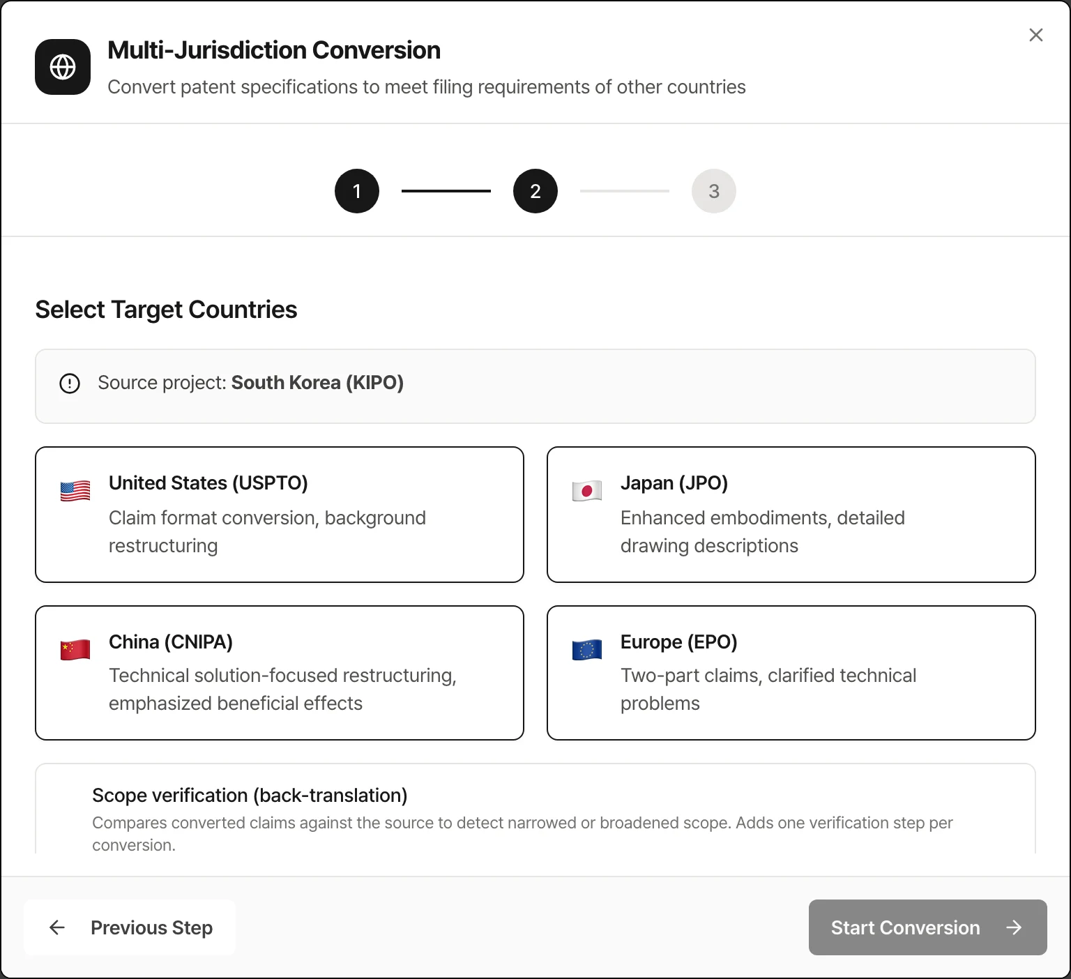 Cross-jurisdiction conversion · target selection